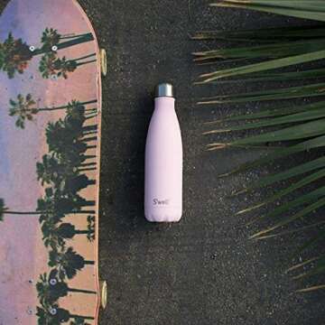 S'well Stainless Steel Water Bottle, 17oz, Pink Topaz, Triple Layered Vacuum Insulated Containers Keeps Drinks Cold for 36 Hours and Hot for 18, BPA Free, Perfect for On the Go