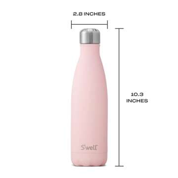 S'well Stainless Steel Water Bottle, 17oz, Pink Topaz, Triple Layered Vacuum Insulated Containers Keeps Drinks Cold for 36 Hours and Hot for 18, BPA Free, Perfect for On the Go
