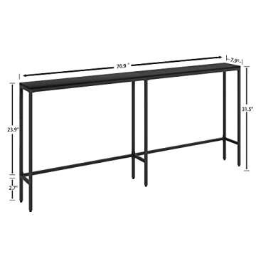 SONGXIN 70.9" Console Table,Modern Extra Narrow Long Sofa Table Behind Couch,Skinny Entry Table with Black Metal Frame for Living Room, Hallway,Classic Black