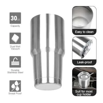 FristChoice 30 oz Tumbler with Lids and Straws Double Wall Insulated Tumbler Cup,Stainless Steel Leak-proof Thermal Coffee Tumbler Powder Coated Travel Mug for Cold and Hot Beverages,Silver