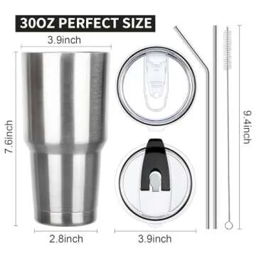FristChoice 30 oz Tumbler with Lids and Straws Double Wall Insulated Tumbler Cup,Stainless Steel Leak-proof Thermal Coffee Tumbler Powder Coated Travel Mug for Cold and Hot Beverages,Silver