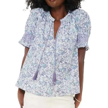 Womens 2024 Summer Short Sleeve Blouse - Floral Print Pullover Top