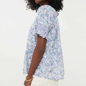 Stylish Womens Summer Floral Blouse Short Sleeve Top