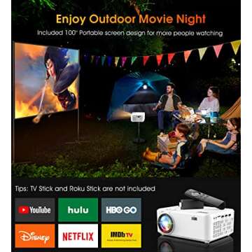 BIGASUO Outdoor Projector - 1080P HD & Screen Included