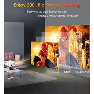 BIGASUO Outdoor Projector - 1080P HD & Screen Included