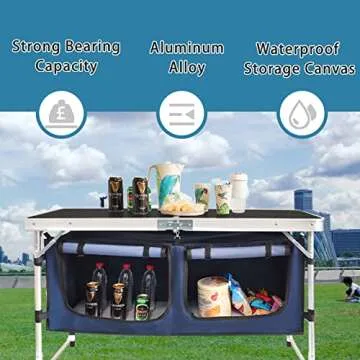 CampLand Outdoor Folding CampingTable with Aluminum Lightweight Height Adjustable with Storage Organizer Picnic Table for BBQ, Party, Camping (BlackBig)