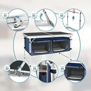 CampLand Outdoor Folding CampingTable with Aluminum Lightweight Height Adjustable with Storage Organizer Picnic Table for BBQ, Party, Camping (BlackBig)