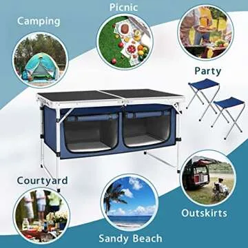 CampLand Outdoor Folding CampingTable with Aluminum Lightweight Height Adjustable with Storage Organizer Picnic Table for BBQ, Party, Camping (BlackBig)