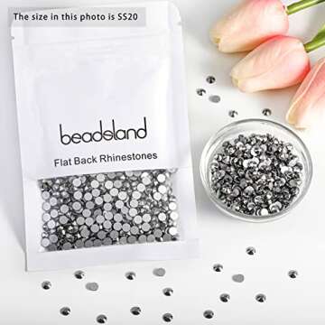 Beadsland 1440 Pieces Flat Back Crystal Rhinestones Round Gems,Hematite,SS20,4.6-4.8mm