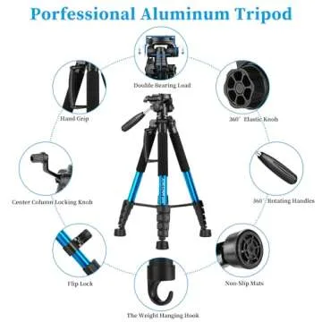 JOILCAN Tripod Camera Tripods, 74" Tripod for Camera Cell Phone Video Recording, Heavy Duty Tall Camera Tripod Stand, Professional Travel DSLR Tripods Compatible with Canon iPhone, Max Load 15 LB
