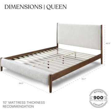 DG Casa Callan Modern Stylish Upholstered Boucle Fabric Solid Wood Bed Frame with Wooden Slats, No B...