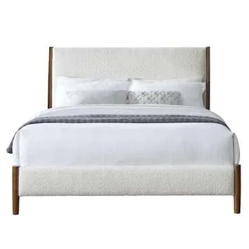 DG Casa Callan Modern Stylish Upholstered Boucle Fabric Solid Wood Bed Frame with Wooden Slats, No Box Spring, Queen Size Bed Frame, Cream