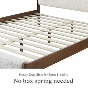 DG Casa Callan Modern Stylish Upholstered Boucle Fabric Solid Wood Bed Frame with Wooden Slats, No Box Spring, Queen Size Bed Frame, Cream