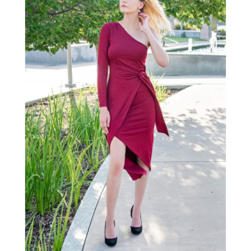 Elegant Long Sleeve One Shoulder Cocktail Dress for Women
