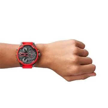 Diesel Mr. Daddy 2.0 Stainless Steel and Silicone Chronograph Men's Watch, Color: Gunmetal, Red (Model: DZ7370)