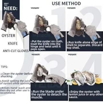 WENDOM Oyster Knife Shucker Set Oyster Shucking Knife and Gloves Cut Resistant Level 5 Protection Seafood Opener Kit Tools Gift(2knifes+2Glove+1Cloth)