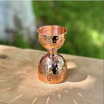 100% Copper Hammered Bell Double Jigger for Bartending|2 oz 1 oz Jiggers Shot Pourer Measuring Tool|...
