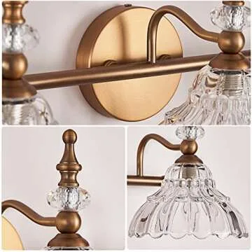 HDDFL Bathroom Vanity Lights Bathroom Light Fixtures Over Mirror Matte Brass 3 Lights Vanity Lighting Fixture Modern Wall Sconces Wall Light for Bedroom Dressing Room Living Room