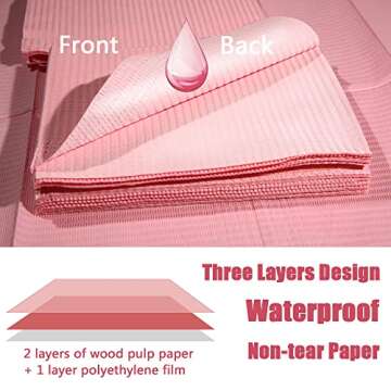 Dental Bibs Disposable 3 Ply Waterproof Patient Bibs Dental Tray Covers, Eyelash Extension Nail Art Tattoo Supplies 13" x 18", Pack of 125 (Pink)
