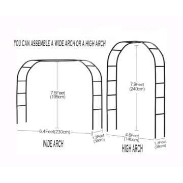 Adorox 7.8ft Garden Arch Trellis for Climbing Plants, Metal Arch Frame, Pumpkin Archway Outdoor Gard...