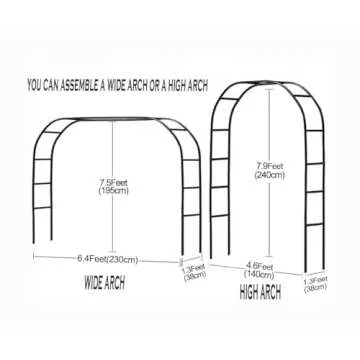 Adorox 7.8ft Garden Arch Trellis for Climbing Plants, Metal Arch Frame, Pumpkin Archway Outdoor Gard...