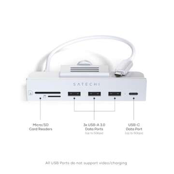 Satechi USB C Hub – iMac USB Adapter – USB C Data Port, USB-A 3.0 Data, Micro/SD Card Readers, U...