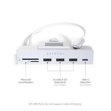 Satechi USB C Hub – iMac USB Adapter – USB C Data Port, USB-A 3.0 Data, Micro/SD Card Readers, U...