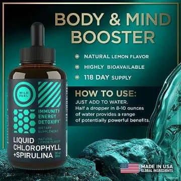 Liquid Chlorophyll Drops with Spirulina for Water - Full Strength Energy, Wellness, Immune Support S...