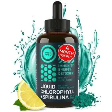 Liquid Chlorophyll Drops with Spirulina for Water - Full Strength Energy, Wellness, Immune Support Supplement - 50mg Chlorophyll Liquid, 12.5mg Spirulina - Lemon Flavor Detox Drink - 2oz, 118 Servings