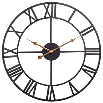 18 Inch Large Wall Clock, Silent Non Ticking Battery Operated Roman Numeral Wall Clock, Industrial M...