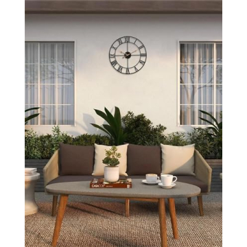 18 Inch Large Wall Clock, Silent Non Ticking Battery Operated Roman Numeral Wall Clock, Industrial Metal Indoor Outdoor Analog Clock for Living Room, Kitchen, Pool, Patio Decor - Black