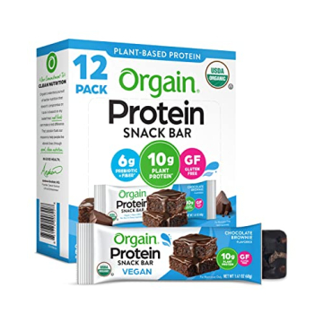 Orgain Organic Vegan Protein Bars, Chocolate Brownie - Low Calorie Healthy Snacks