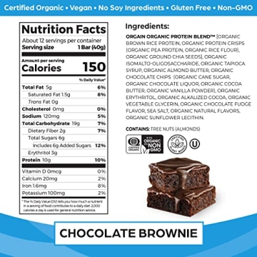 Orgain Organic Vegan Protein Bars - Chocolate Brownie Delight