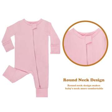 GUISBY Cotton Sleepers Footless Pajamas with Zipper and Mittens Long Sleeve Rompers for Baby Peach+P...