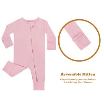 GUISBY Cotton Sleepers Footless Pajamas with Zipper and Mittens Long Sleeve Rompers for Baby Peach+Purple Newborn