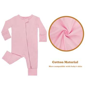 GUISBY Cotton Sleepers Footless Pajamas with Zipper and Mittens Long Sleeve Rompers for Baby Peach+Purple Newborn
