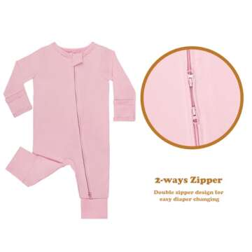 GUISBY Cotton Sleepers Footless Pajamas with Zipper and Mittens Long Sleeve Rompers for Baby Peach+Purple Newborn