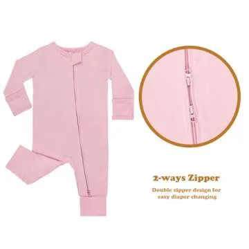 GUISBY Cotton Sleepers Footless Pajamas with Zipper and Mittens Long Sleeve Rompers for Baby Peach+Purple Newborn