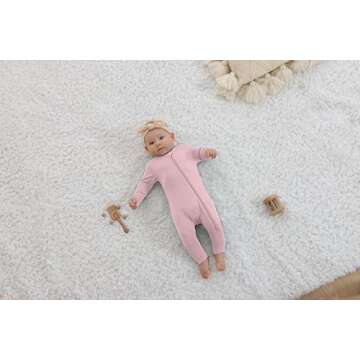GUISBY Cotton Sleepers Footless Pajamas with Zipper and Mittens Long Sleeve Rompers for Baby Peach+Purple Newborn