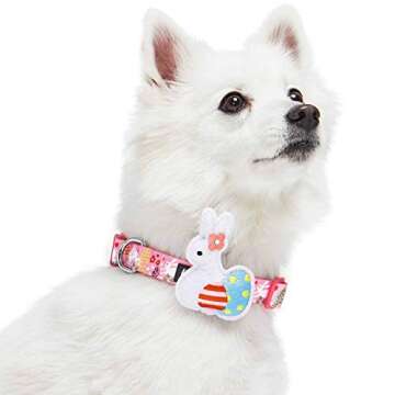 Blueberry Pet Easter Bunny and Egg Adjustable Dog Collar with Detachable Décor, Pink, Large, Neck 18"-26"