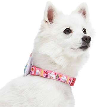 Blueberry Pet Easter Bunny and Egg Adjustable Dog Collar with Detachable Décor, Pink, Large, Neck 18"-26"