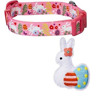 Blueberry Pet Easter Bunny and Egg Adjustable Dog Collar with Detachable Décor, Pink, Large, Neck 18"-26"