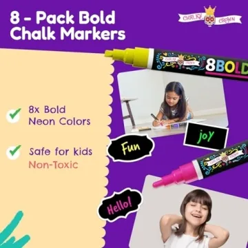 Vibrant Neon Dry Erase Chalk Markers 8 Pack