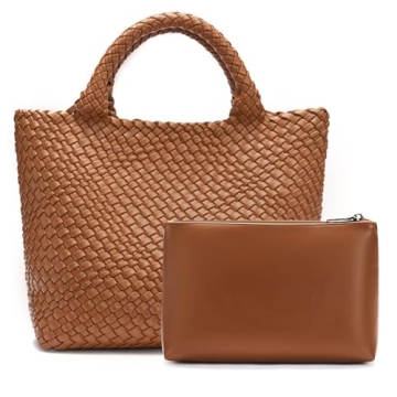 BOSTANTEN Woven Bags for Women Large Leather Tote Bag Summer Beach Travel Handbags Shopper Shoulder ...