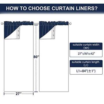 NICETOWN White Blackout Curtain Liners for Window - Noise Reducing Light Blocking Liner for 84 inch Curtains (Set of 2, Each is 27" x 80", Hooks Included, Greyish White)