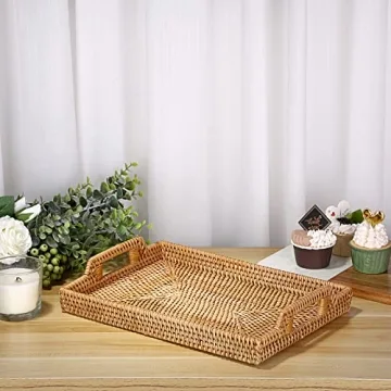 Hipiwe Hand-Woven Rattan Decorative Tray for Home