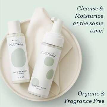 Esembly Wipe Up Wash Kit, Organic No-Rinse Foaming Wipes Solution, Use with Cloth Wipes on Baby’s Diaper Area, or as a Body Wash, Includes Refillable Foamer Bottle and 4oz Concentrate