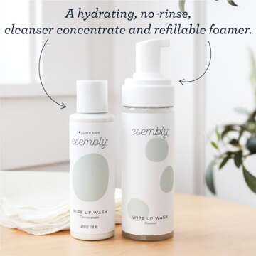 Esembly Wipe Up Wash Kit, Organic No-Rinse Foaming Wipes Solution, Use with Cloth Wipes on Baby’s Diaper Area, or as a Body Wash, Includes Refillable Foamer Bottle and 4oz Concentrate