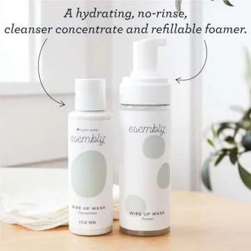 Esembly Wipe Up Wash Kit, Organic No-Rinse Foaming Wipes Solution, Use with Cloth Wipes on Baby’s Diaper Area, or as a Body Wash, Includes Refillable Foamer Bottle and 4oz Concentrate