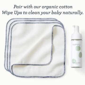 Esembly Wipe Up Wash Kit, Organic No-Rinse Foaming Wipes Solution, Use with Cloth Wipes on Baby’s Diaper Area, or as a Body Wash, Includes Refillable Foamer Bottle and 4oz Concentrate